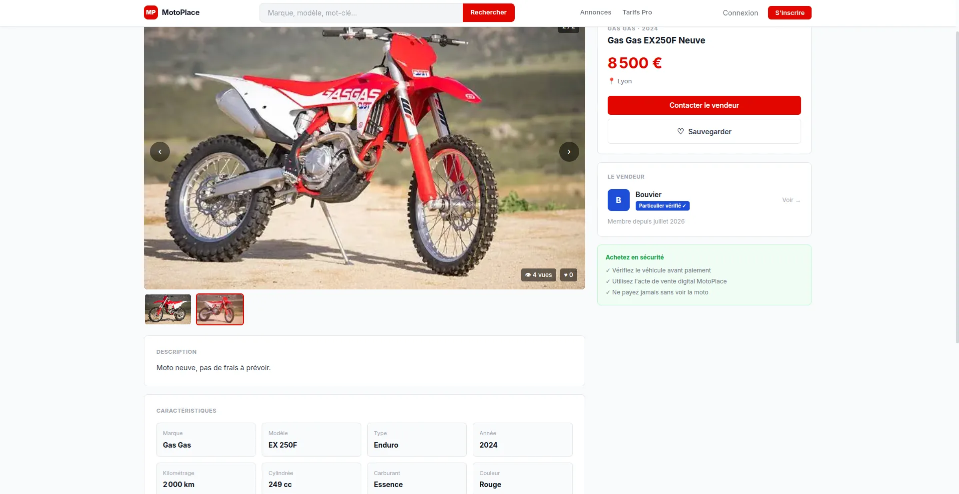 MotoPlace, carte des annonces
